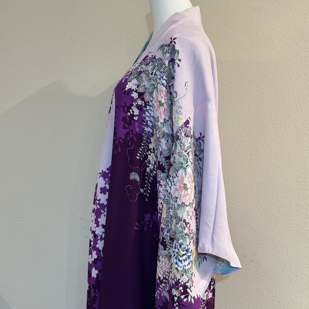 Vintage Reversible Japanese Rayon Kimono Robe Purple Floral Made Japan 1930s - Picture 16 of 16